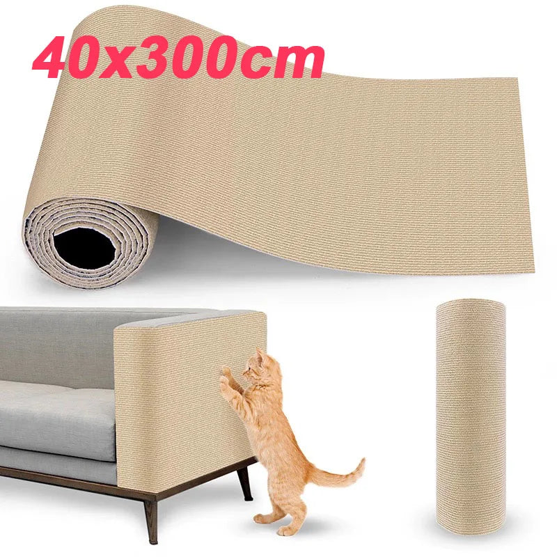 Self-adhesive cat scratcher mat protecting sofa armrest